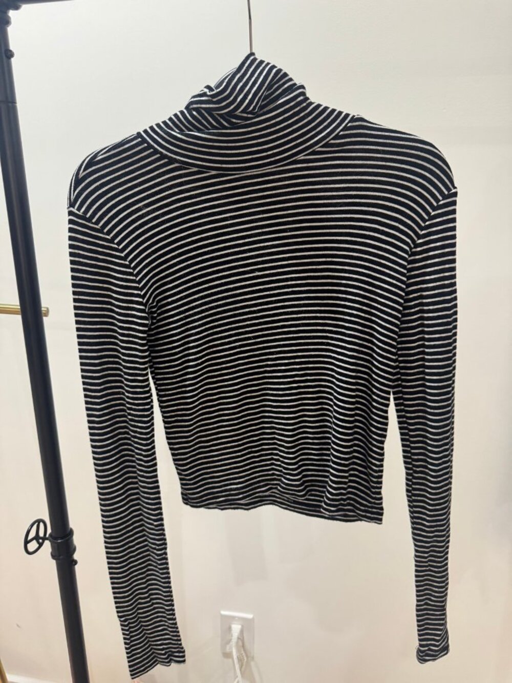 Zara Striped Turtleneck Top Black White Long Sleeve Womens Small